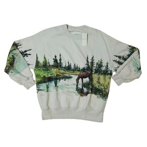 Abercrombie Horse Sunday Crewneck Sweatshirt XS Wildlife Graphic Oversized NWT🐎